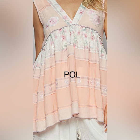 BP214-4🧡POL pretty peach+white tiered tunic w/amazing floral details! Perfect! - Picture 5 of 6
